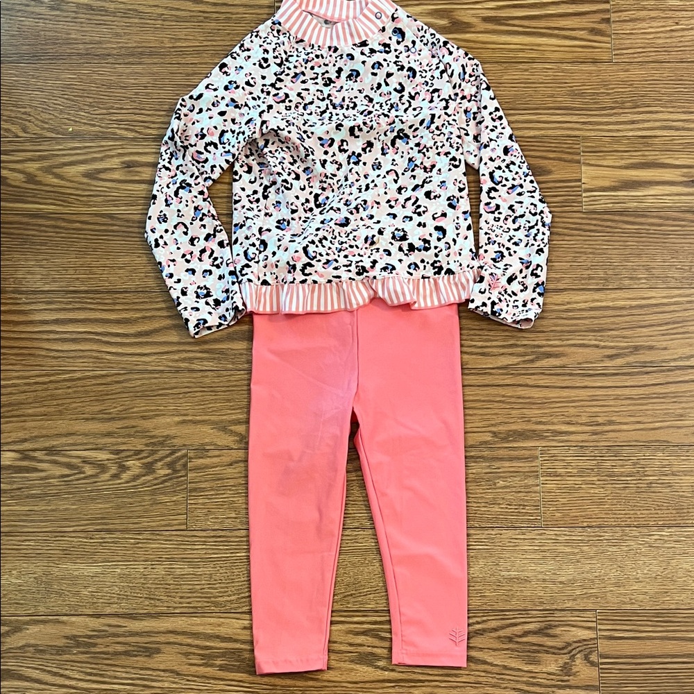 Coolibar Pink and White Kids Swim Set